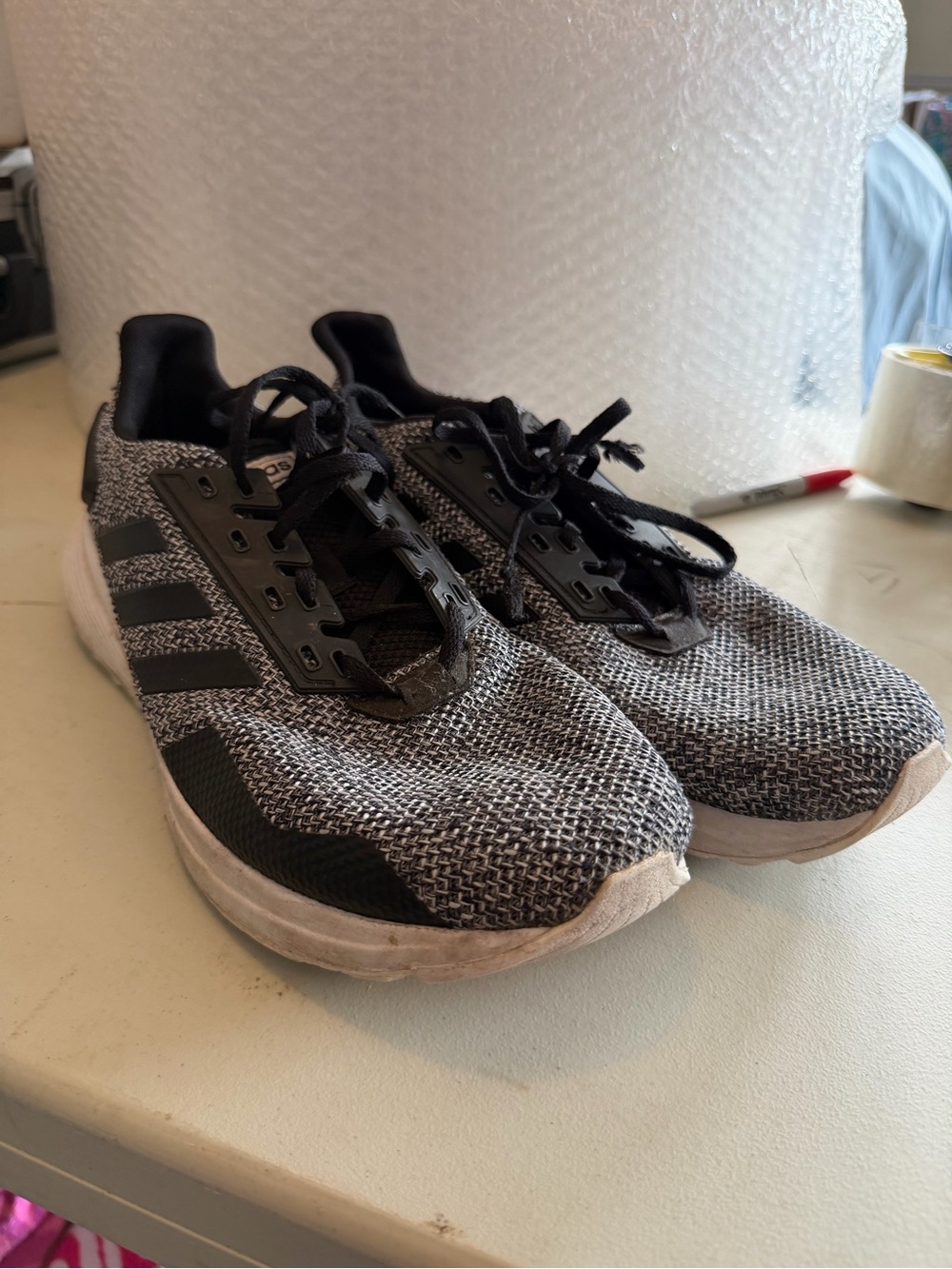 Adidas  Black and Gray Knit Athletic Sneakers Cloudfoam size 11